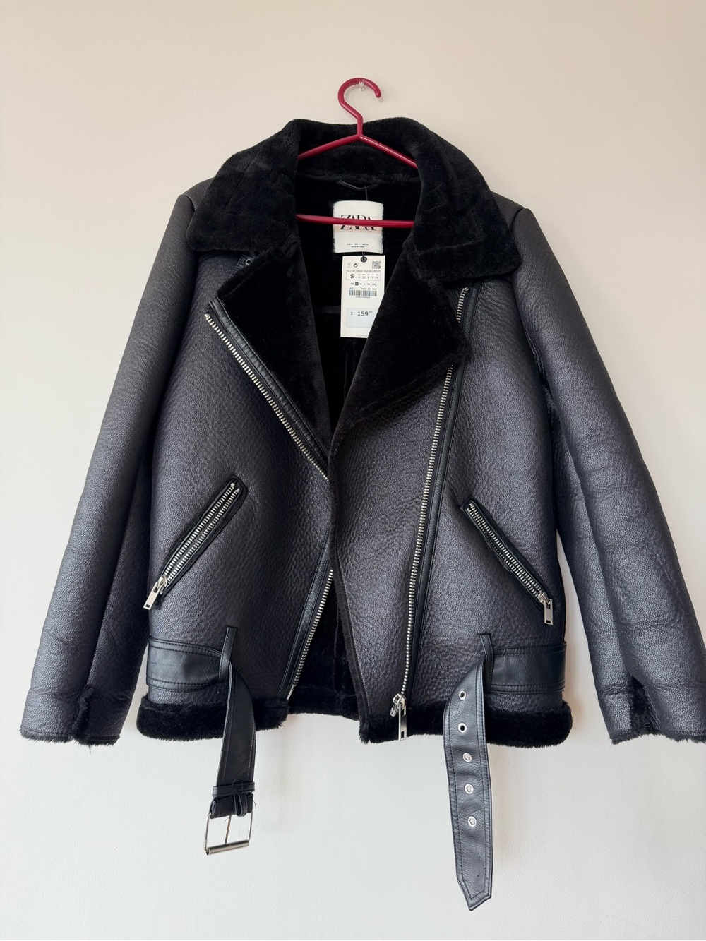ZARA Black Faux-Shearling Biker Jacket